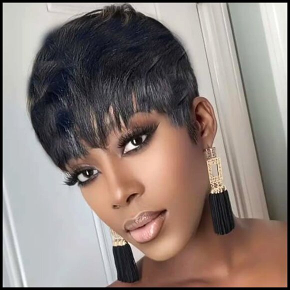 Straight Human Hair Pixie Wig Glueless Brazilian Virgin Hair With Bangs main image 6